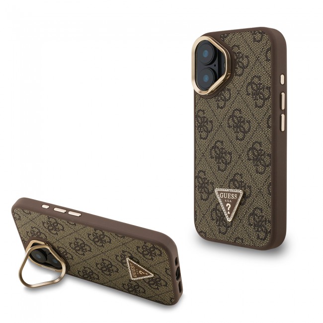 Apple iPhone 16 Kılıf Guess Orjinal Lisanslı PU Deri Taşlı Üçgen Logo 4G Desenli Kamera Standlı Kapak Apple iPhone 16 Kılıf Guess Orjinal Lisanslı PU Deri Taşlı Üçgen Logo 4G Desenli Kamera Standlı Kapak