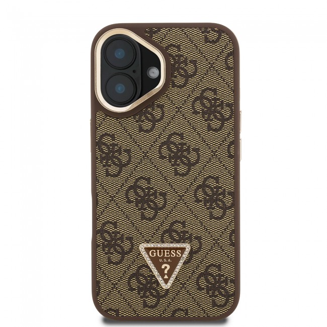 Apple iPhone 16 Kılıf Guess Orjinal Lisanslı PU Deri Taşlı Üçgen Logo 4G Desenli Kamera Standlı Kapak Apple iPhone 16 Kılıf Guess Orjinal Lisanslı PU Deri Taşlı Üçgen Logo 4G Desenli Kamera Standlı Kapak