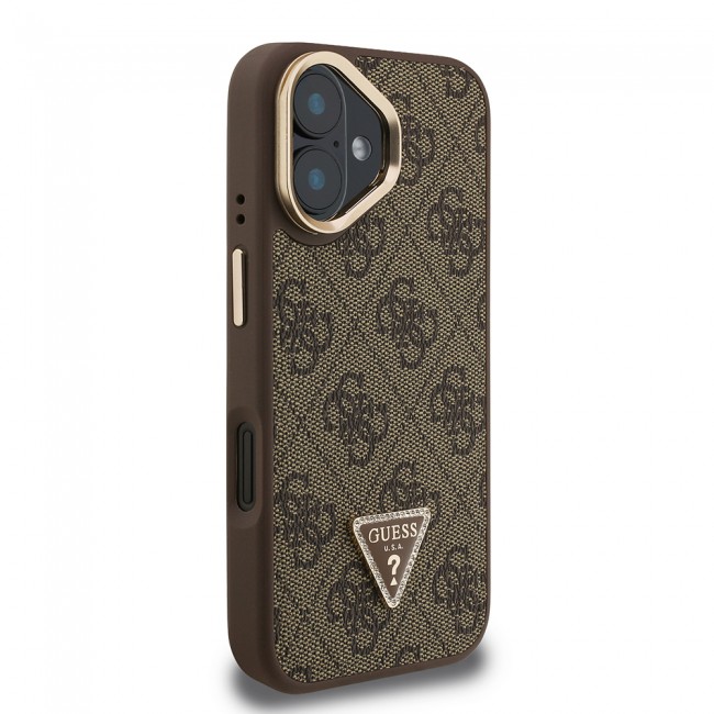 Apple iPhone 16 Kılıf Guess Orjinal Lisanslı PU Deri Taşlı Üçgen Logo 4G Desenli Kamera Standlı Kapak Apple iPhone 16 Kılıf Guess Orjinal Lisanslı PU Deri Taşlı Üçgen Logo 4G Desenli Kamera Standlı Kapak