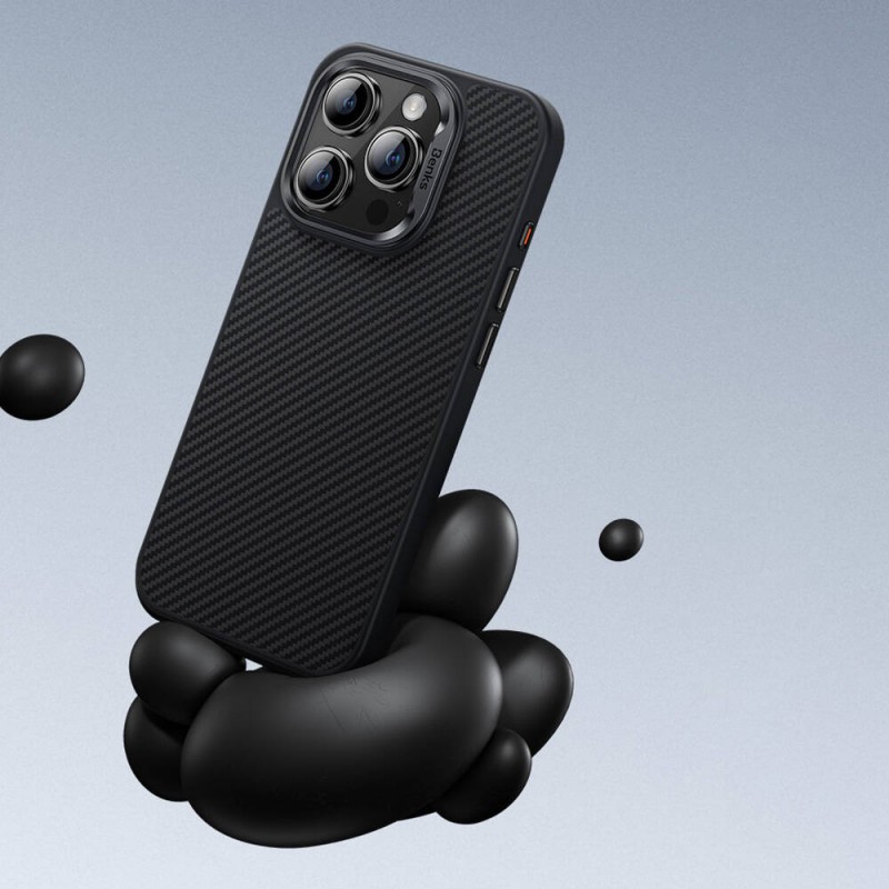 Bal-z Apple iPhone 16 Kılıf Karbon Fiber M-safe Şarj Özellikli Benks Hybrid ArmorPro 600D Kevlar Kapak