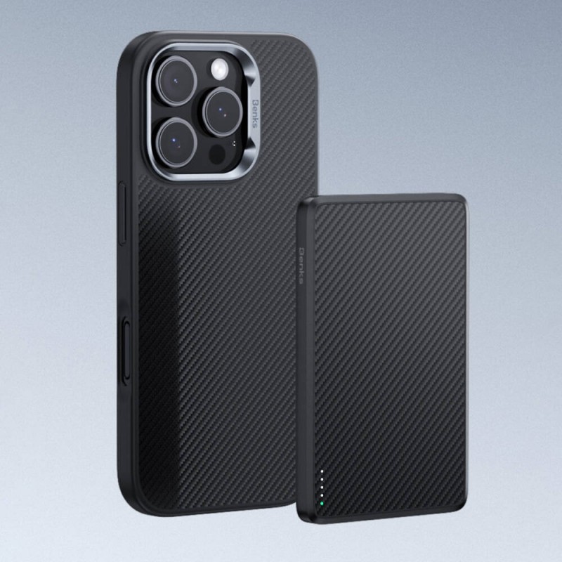 Bal-z Apple iPhone 16 Kılıf Karbon Fiber M-safe Şarj Özellikli Benks Hybrid ArmorPro 600D Kevlar Kapak