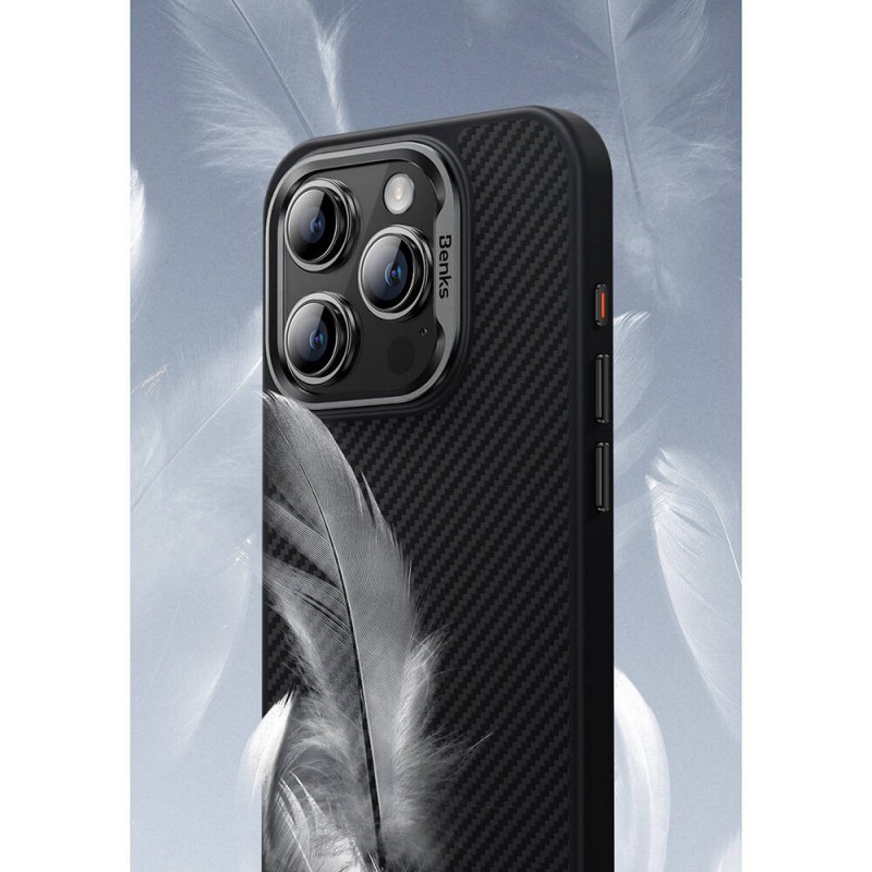 Bal-z Apple iPhone 16 Kılıf Karbon Fiber M-safe Şarj Özellikli Benks Hybrid ArmorPro 600D Kevlar Kapak