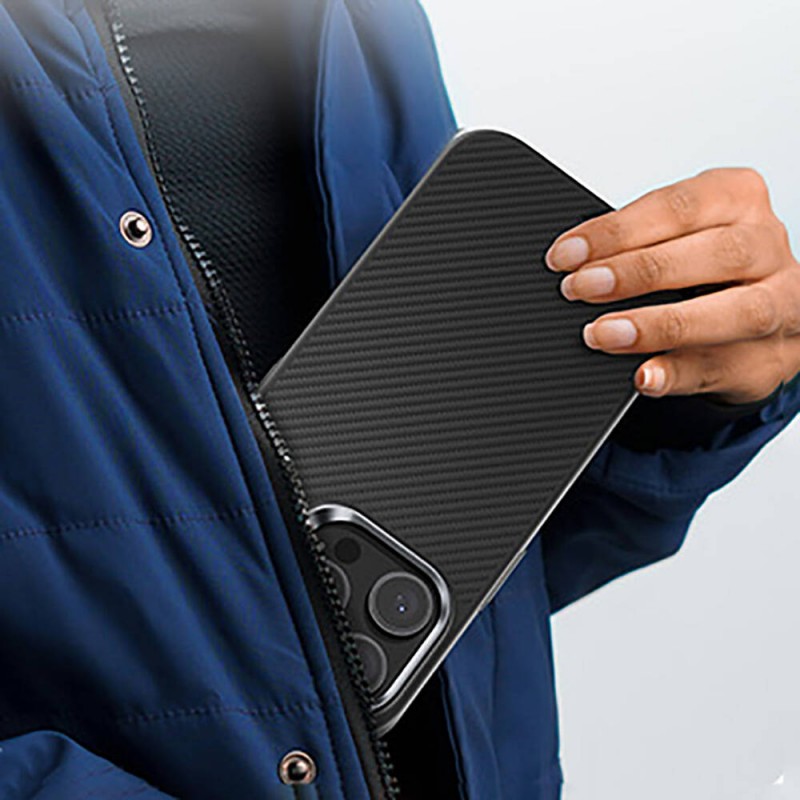 Bal-z Apple iPhone 16 Kılıf Karbon Fiber M-safe Şarj Özellikli Benks Hybrid ArmorPro 600D Kevlar Kapak