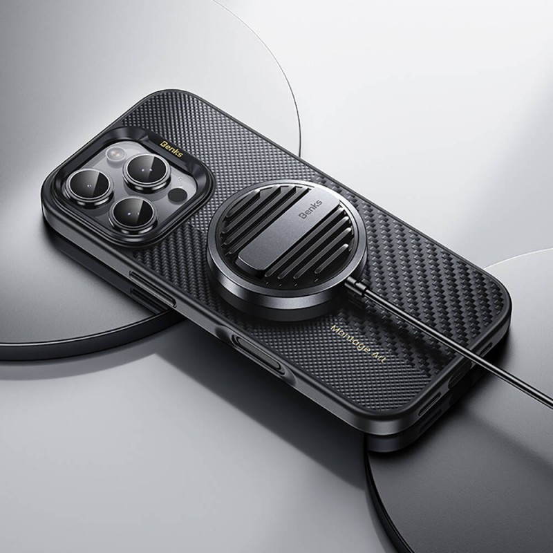 Bal-z Apple iPhone 16 Kılıf M-safe Şarj Özellikli Karbon Fiber Benks Montage Hybrid ArmorPro Kevlar Kapak
