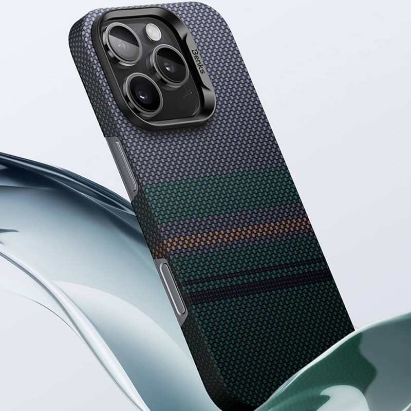 Bal-z Apple iPhone 16 Kılıf M-safe Şarj Özellikli Karbon Fiber Tasarımlı Benks Aurora ArmorAir Kevlar Kapak