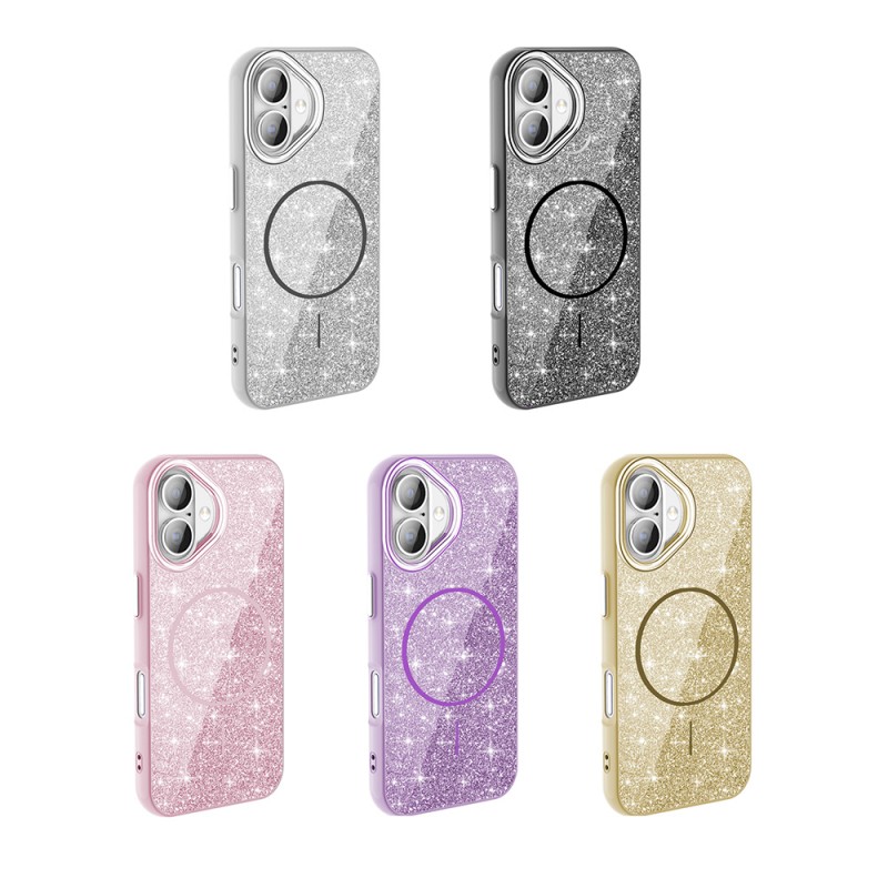 Bal-z Apple iPhone 16 Kılıf M-safe Şarj Özellikli Parlayan Simli Zore Okso Kapak