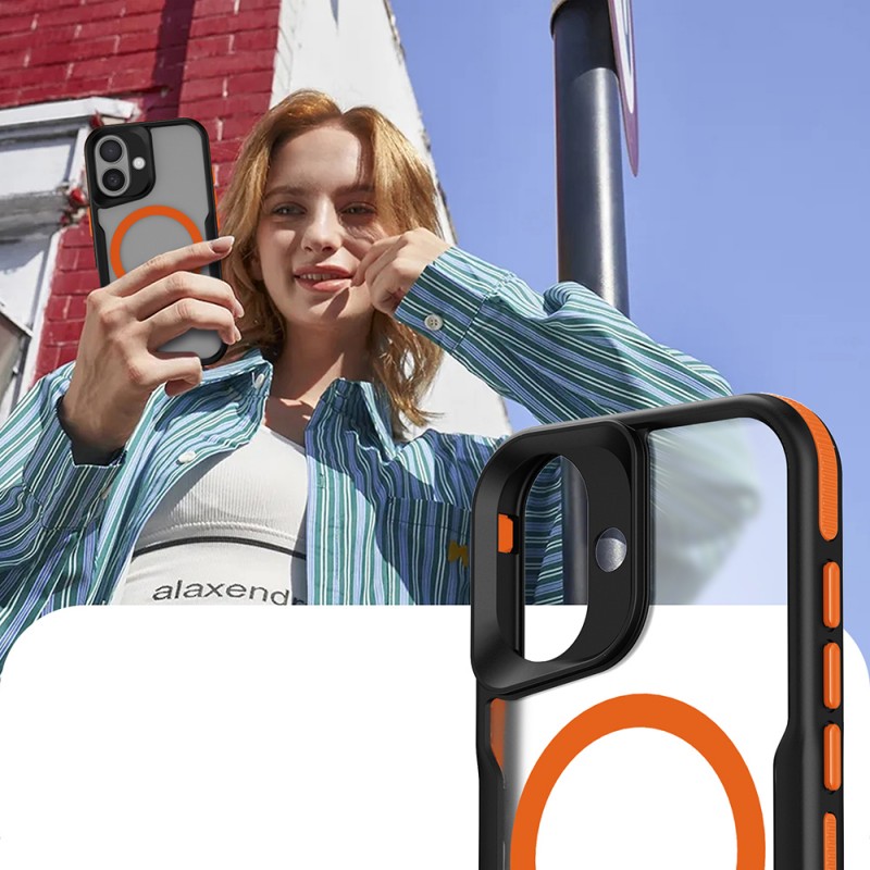 Bal-z Apple iPhone 16 Kılıf M-safe Şarj Özellikli Renkli Kenar Airbag Şeritli Zore Lamer Kapak