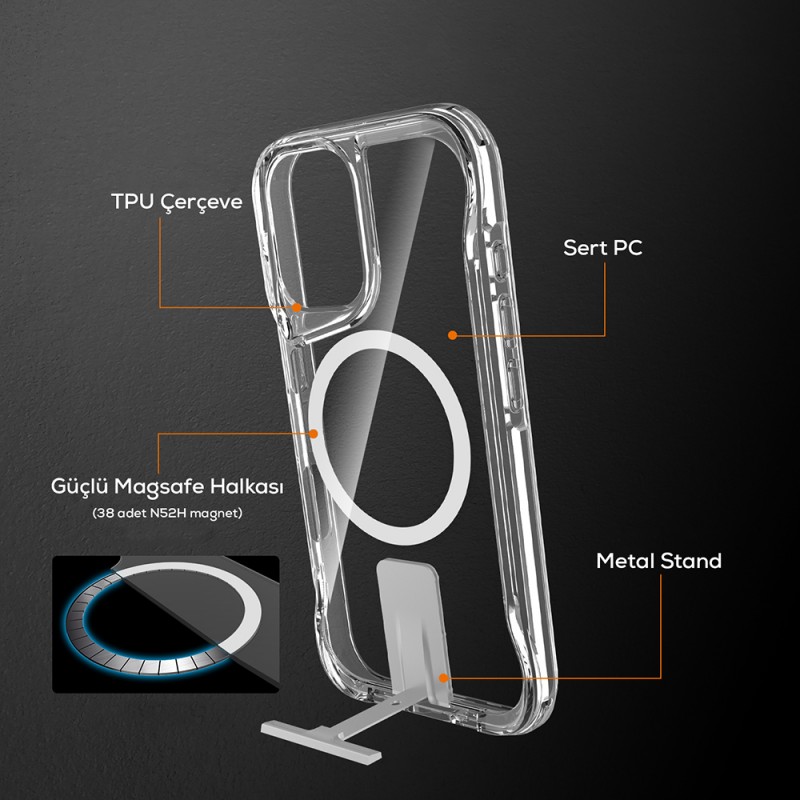 Bal-z Apple iPhone 16 Kılıf M-safe Şarj Özellikli Zore T-Max Standlı Kapak