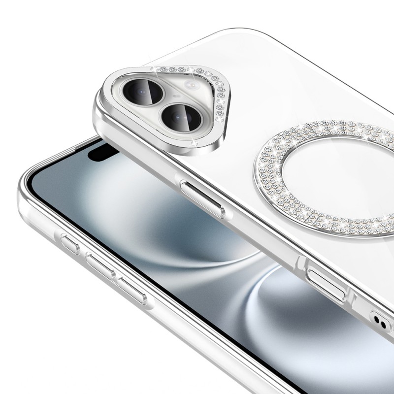 Bal-z Apple iPhone 16 Kılıf Pırlanta Taş Tasarımlı M-safe Şarj Özellikli Zore Karetta Silikon Kapak