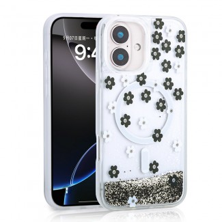 Apple iPhone 16 Kılıf Sıvılı Simli Baskılı Şeffaf Arka Yüzey Zore Mossa Silikon Kapak Apple iPhone 16 Kılıf Sıvılı Simli Baskılı Şeffaf Arka Yüzey Zore Mossa Silikon Kapak