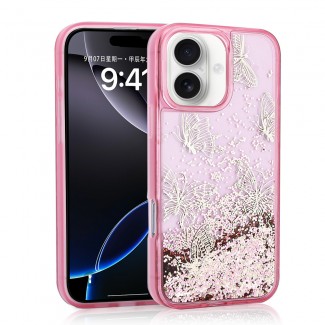 Apple iPhone 16 Kılıf Sıvılı Simli Kelebek Baskılı Şeffaf Arka Yüzey Zore Glis Silikon Kapak Apple iPhone 16 Kılıf Sıvılı Simli Kelebek Baskılı Şeffaf Arka Yüzey Zore Glis Silikon Kapak