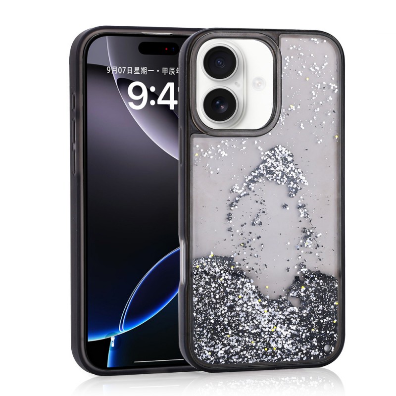 Bal-z Apple iPhone 16 Kılıf Sıvılı Simli Şeffaf Arka Yüzey Zore Keto Silikon Kapak