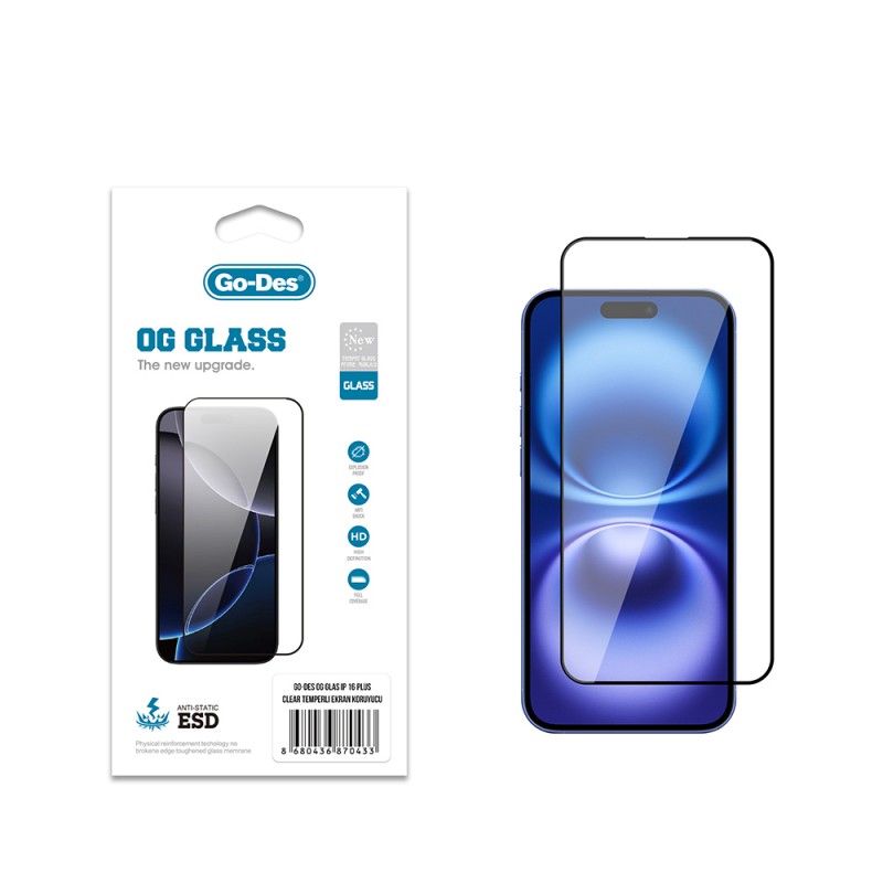 Bal-z Apple iPhone 16 Plus Go Des OG Glass Antistatik Temperli Cam Ekran Koruyucu