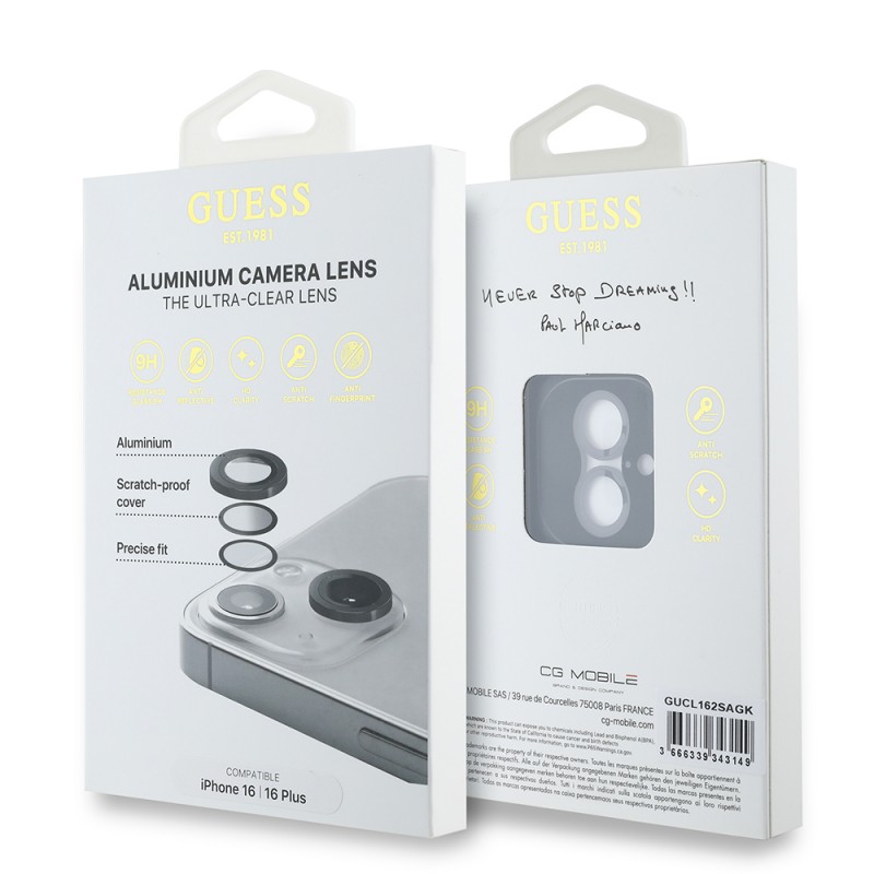 Bal-z Apple iPhone 16 Plus Guess Orjinal Lisanslı Metal Kamera Lens Koruyucu
