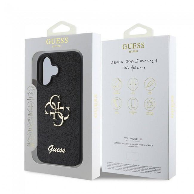 Apple iPhone 16 Plus Kılıf Guess Orjinal Lisanslı 4G Büyük Metal Logolu Glitter Kapak Apple iPhone 16 Plus Kılıf Guess Orjinal Lisanslı 4G Büyük Metal Logolu Glitter Kapak