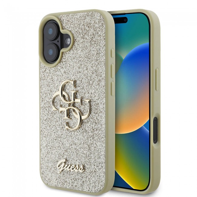 Apple iPhone 16 Plus Kılıf Guess Orjinal Lisanslı 4G Büyük Metal Logolu Glitter Kapak Apple iPhone 16 Plus Kılıf Guess Orjinal Lisanslı 4G Büyük Metal Logolu Glitter Kapak