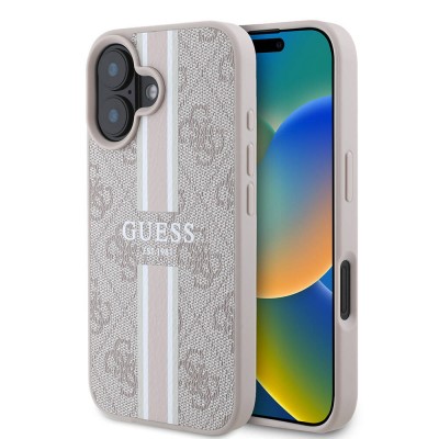 Bal-z Apple iPhone 16 Plus Kılıf Guess Orjinal Lisanslı M-safe Şarj Özellikli 4G Şerit Tasarımlı Printed Kapak