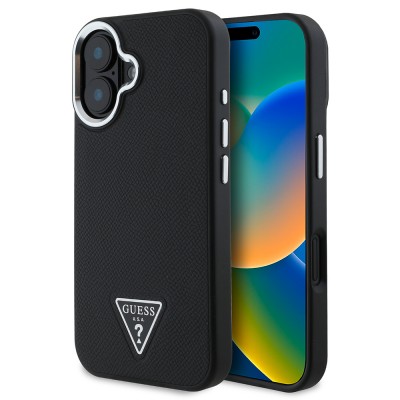 Bal-z Apple iPhone 16 Plus Kılıf Guess Orjinal Lisanslı M-safe Şarj Özellikli Grained Triangle Kapak