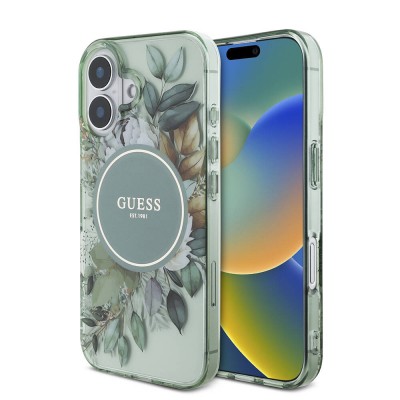 Bal-z Apple iPhone 16 Plus Kılıf Guess Orjinal Lisanslı M-safe Şarj Özellikli IML Baskılı Çiçek İnci Bileklikli Kapak