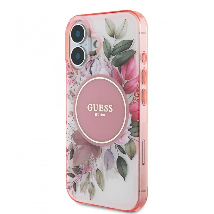 Apple iPhone 16 Plus Kılıf Guess Orjinal Lisanslı Magsafe Şarj Özellikli IML Baskılı Yazı Logolu Flower Tonal Circle Kapak