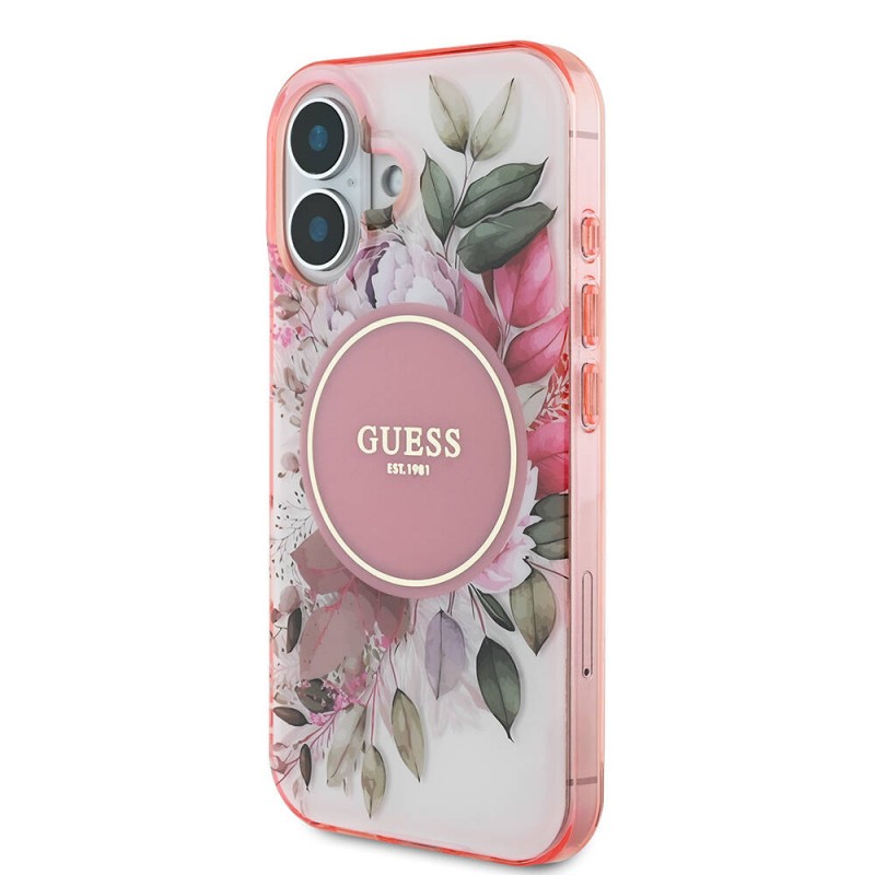 Bal-z Apple iPhone 16 Plus Kılıf Guess Orjinal Lisanslı M-safe Şarj Özellikli IML Baskılı Yazı Logolu Flower Tonal Circle Kapak