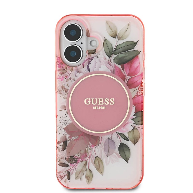 Bal-z Apple iPhone 16 Plus Kılıf Guess Orjinal Lisanslı M-safe Şarj Özellikli IML Baskılı Yazı Logolu Flower Tonal Circle Kapak