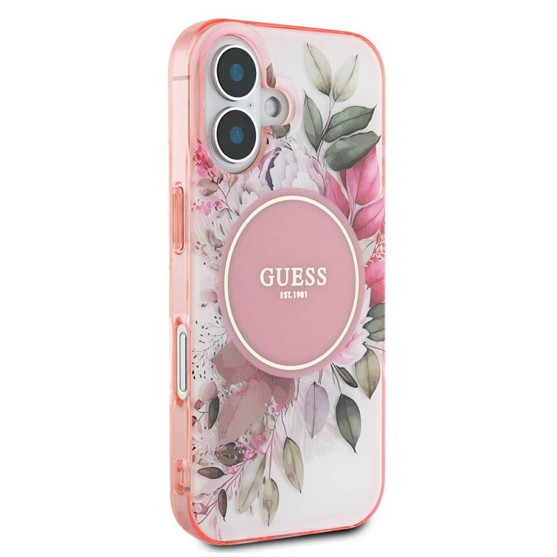 Bal-z Apple iPhone 16 Plus Kılıf Guess Orjinal Lisanslı M-safe Şarj Özellikli IML Baskılı Yazı Logolu Flower Tonal Circle Kapak