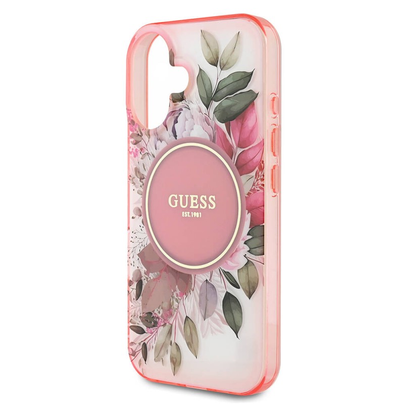 Bal-z Apple iPhone 16 Plus Kılıf Guess Orjinal Lisanslı M-safe Şarj Özellikli IML Baskılı Yazı Logolu Flower Tonal Circle Kapak