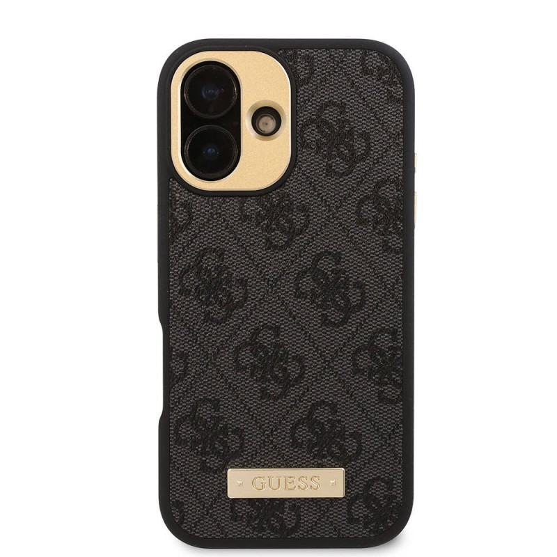 Bal-z Apple iPhone 16 Plus Kılıf Guess Orjinal Lisanslı M-safe Şarj Özellikli PU 4G Desenli Metal Plaka Klasik Logolu Kapak