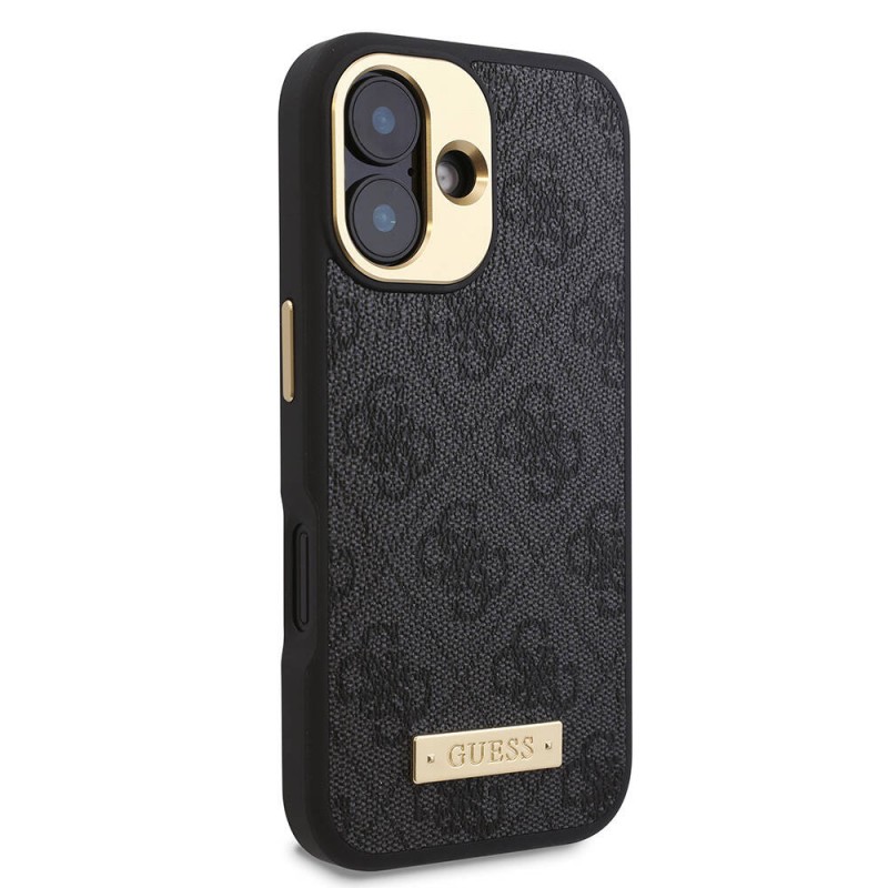 Bal-z Apple iPhone 16 Plus Kılıf Guess Orjinal Lisanslı M-safe Şarj Özellikli PU 4G Desenli Metal Plaka Klasik Logolu Kapak