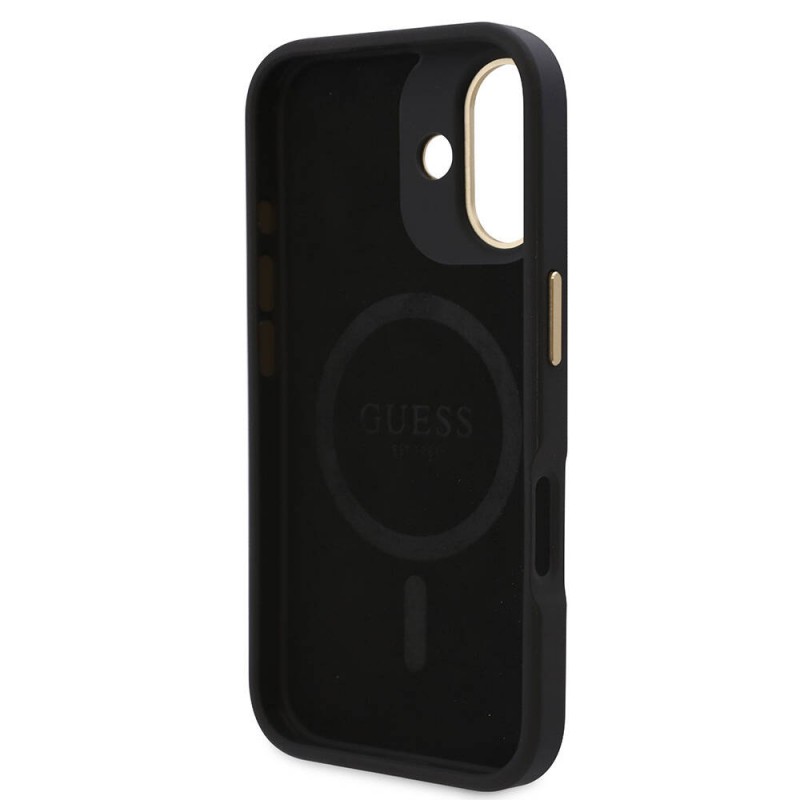 Bal-z Apple iPhone 16 Plus Kılıf Guess Orjinal Lisanslı M-safe Şarj Özellikli PU 4G Desenli Metal Plaka Klasik Logolu Kapak