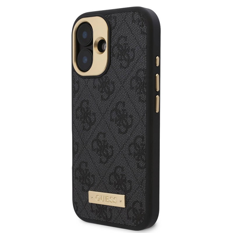 Bal-z Apple iPhone 16 Plus Kılıf Guess Orjinal Lisanslı M-safe Şarj Özellikli PU 4G Desenli Metal Plaka Klasik Logolu Kapak