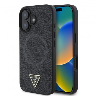 Apple iPhone 16 Plus Kılıf Guess Orjinal Lisanslı M-safe Şarj Özellikli PU Üçgen Logo 4G Desenli Kapak Apple iPhone 16 Plus Kılıf Guess Orjinal Lisanslı M-safe Şarj Özellikli PU Üçgen Logo 4G Desenli Kapak