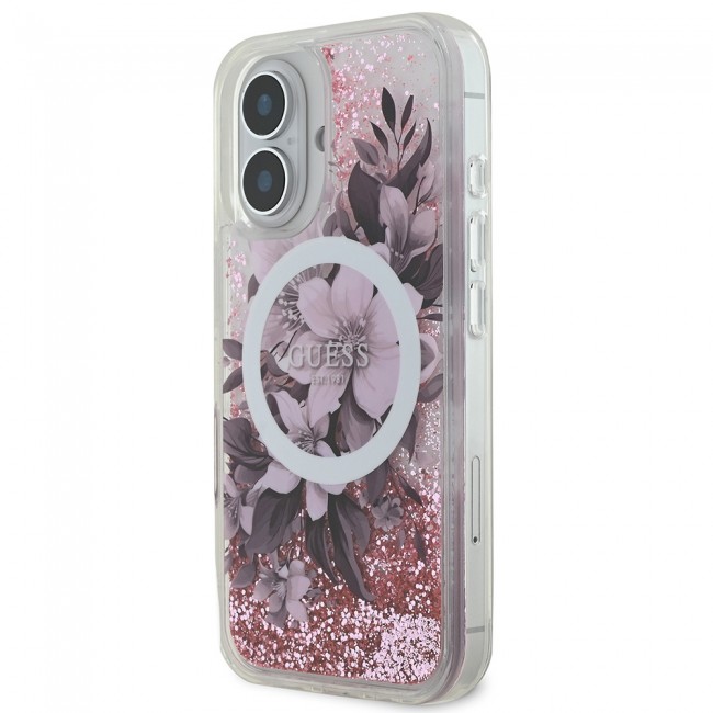 Apple iPhone 16 Plus Kılıf Guess Orjinal Lisanslı Magsafe Şarj Özellikli Sıvılı Simli Çiçek Desenli Kapak Apple iPhone 16 Plus Kılıf Guess Orjinal Lisanslı Magsafe Şarj Özellikli Sıvılı Simli Çiçek Desenli Kapak