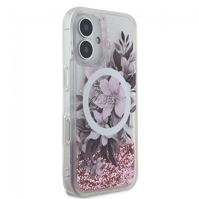 Apple iPhone 16 Plus Kılıf Guess Orjinal Lisanslı Magsafe Şarj Özellikli Sıvılı Simli Çiçek Desenli Kapak Apple iPhone 16 Plus Kılıf Guess Orjinal Lisanslı Magsafe Şarj Özellikli Sıvılı Simli Çiçek Desenli Kapak