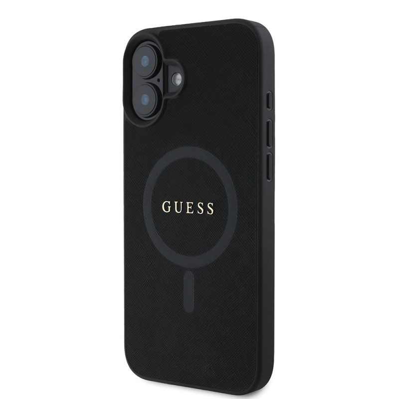 Bal-z Apple iPhone 16 Plus Kılıf Guess Orjinal Lisanslı M-safe Şarj Özellikli Yazı Logolu Saffiano Classic Kapak