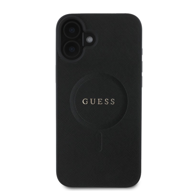 Bal-z Apple iPhone 16 Plus Kılıf Guess Orjinal Lisanslı M-safe Şarj Özellikli Yazı Logolu Saffiano Classic Kapak