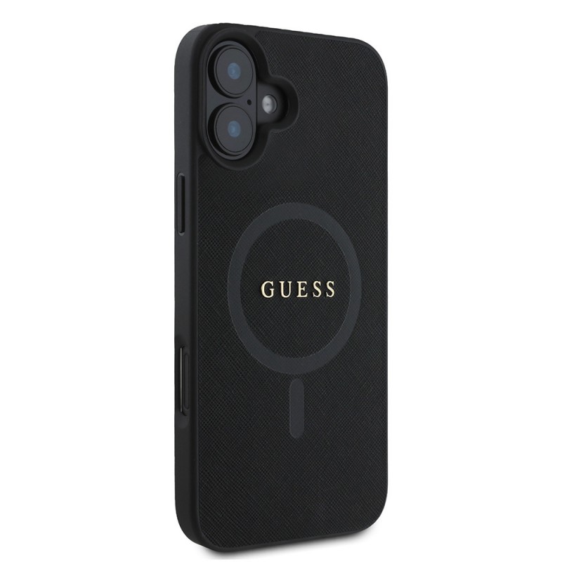 Bal-z Apple iPhone 16 Plus Kılıf Guess Orjinal Lisanslı M-safe Şarj Özellikli Yazı Logolu Saffiano Classic Kapak