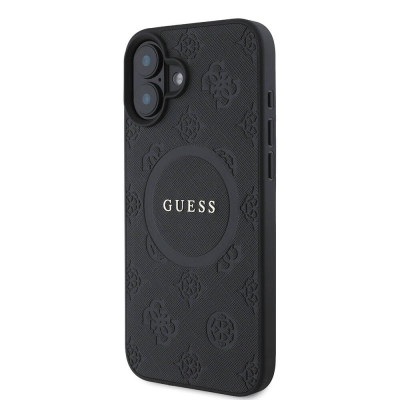 Bal-z Apple iPhone 16 Plus Kılıf Guess Orjinal Lisanslı M-safe Şarj Özellikli Yazı Logolu Saffiano Peony Kapak