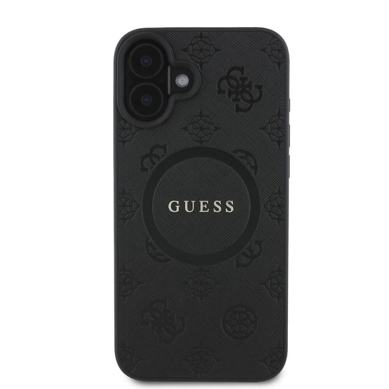 Bal-z Apple iPhone 16 Plus Kılıf Guess Orjinal Lisanslı M-safe Şarj Özellikli Yazı Logolu Saffiano Peony Kapak