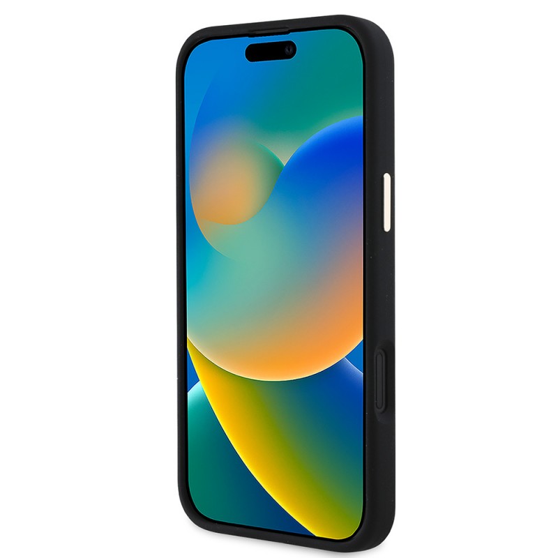 Bal-z Apple iPhone 16 Plus Kılıf Guess Orjinal Lisanslı Yazı ve Taşlı 4G Logolu Metal Kamera Çerçeveli Silikon Kapak