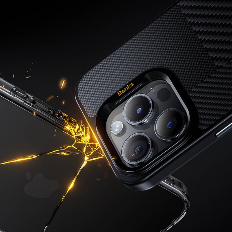 Bal-z Apple iPhone 16 Plus Kılıf M-safe Şarj Özellikli Karbon Fiber Benks Montage Hybrid ArmorPro Kevlar Kapak