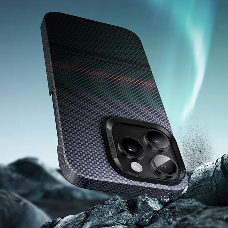 Bal-z Apple iPhone 16 Plus Kılıf M-safe Şarj Özellikli Karbon Fiber Tasarımlı Benks Aurora ArmorAir Kevlar Kapak