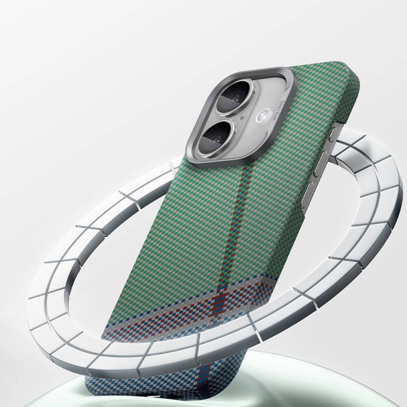 Bal-z Apple iPhone 16 Plus Kılıf M-safe Şarj Özellikli Karbon Fiber Tasarımlı Benks Passion Green ArmorAir Kevlar Kapak