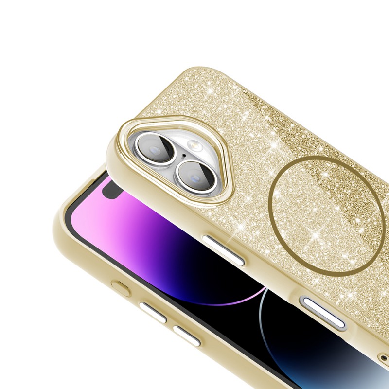 Bal-z Apple iPhone 16 Plus Kılıf M-safe Şarj Özellikli Parlayan Simli Zore Okso Kapak