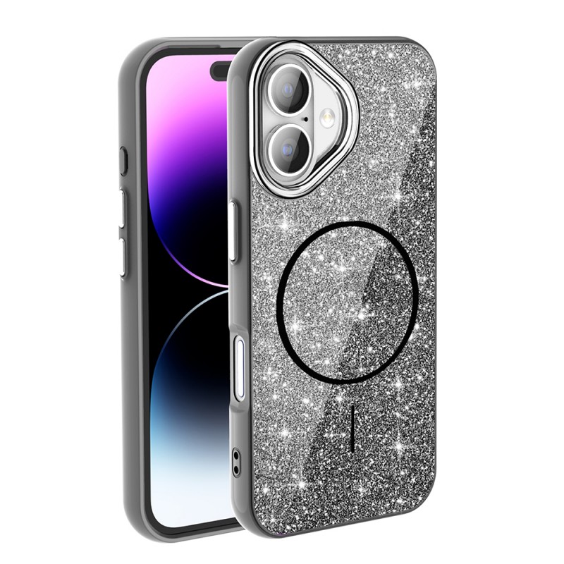 Bal-z Apple iPhone 16 Plus Kılıf M-safe Şarj Özellikli Parlayan Simli Zore Okso Kapak