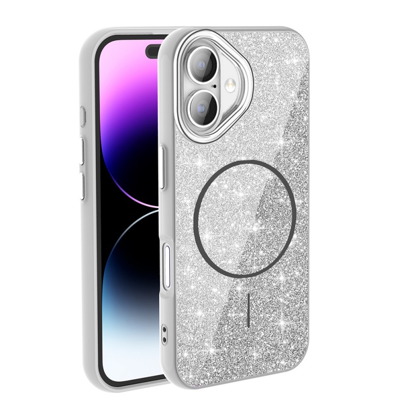 Bal-z Apple iPhone 16 Plus Kılıf M-safe Şarj Özellikli Parlayan Simli Zore Okso Kapak