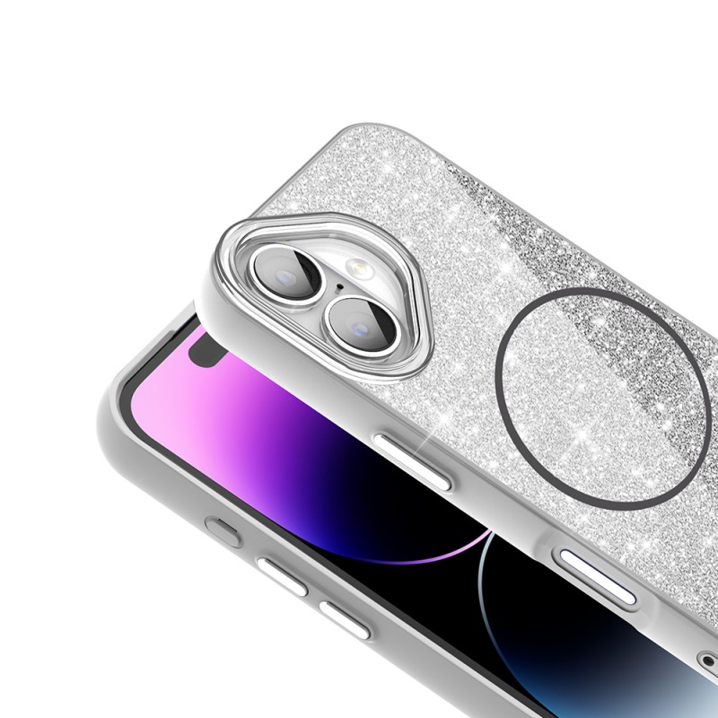 Bal-z Apple iPhone 16 Plus Kılıf M-safe Şarj Özellikli Parlayan Simli Zore Okso Kapak