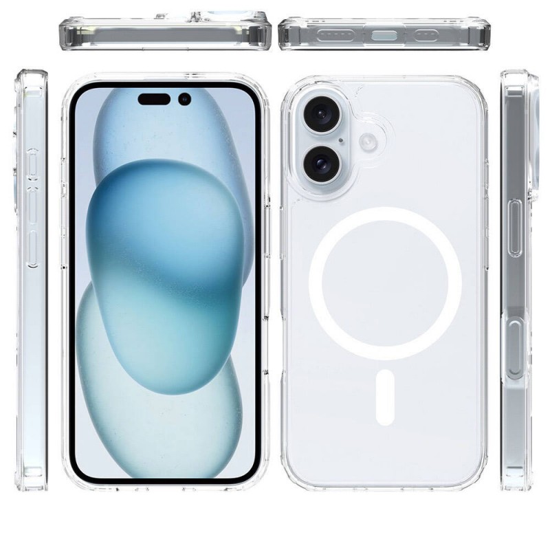 Bal-z Apple iPhone 16 Plus Kılıf M-safe Şarj Özellikli Şeffaf Sert PC Zore Embos Kapak