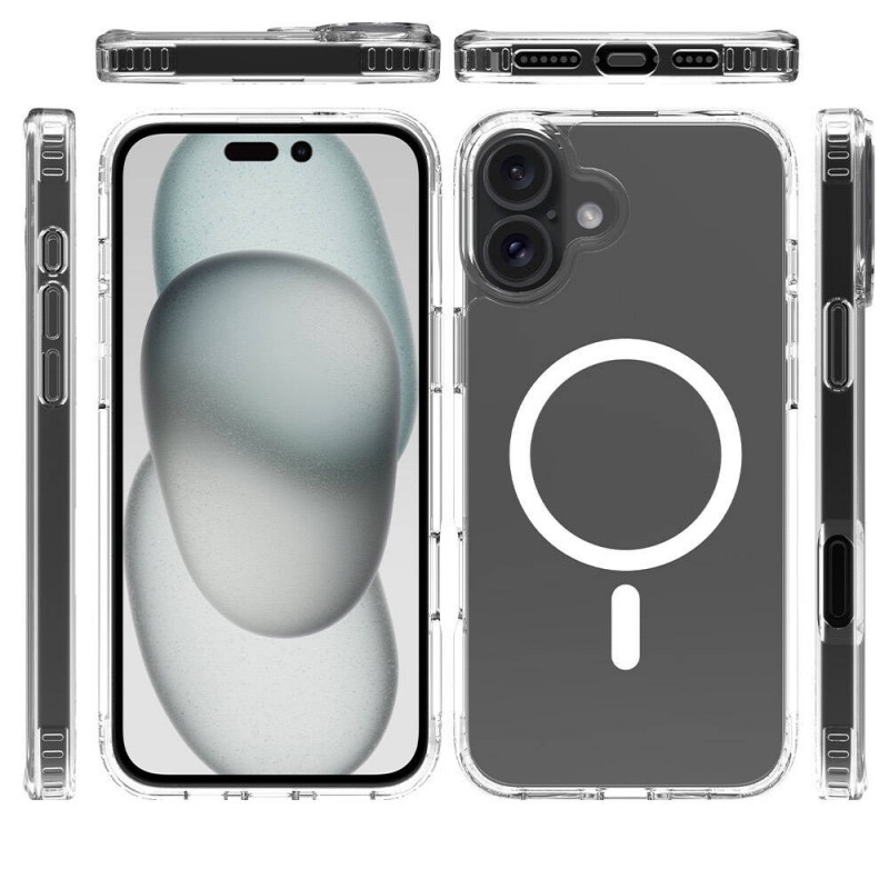 Bal-z Apple iPhone 16 Plus Kılıf M-safe Şarj Özellikli Şeffaf Sert PC Zore Embos Kapak